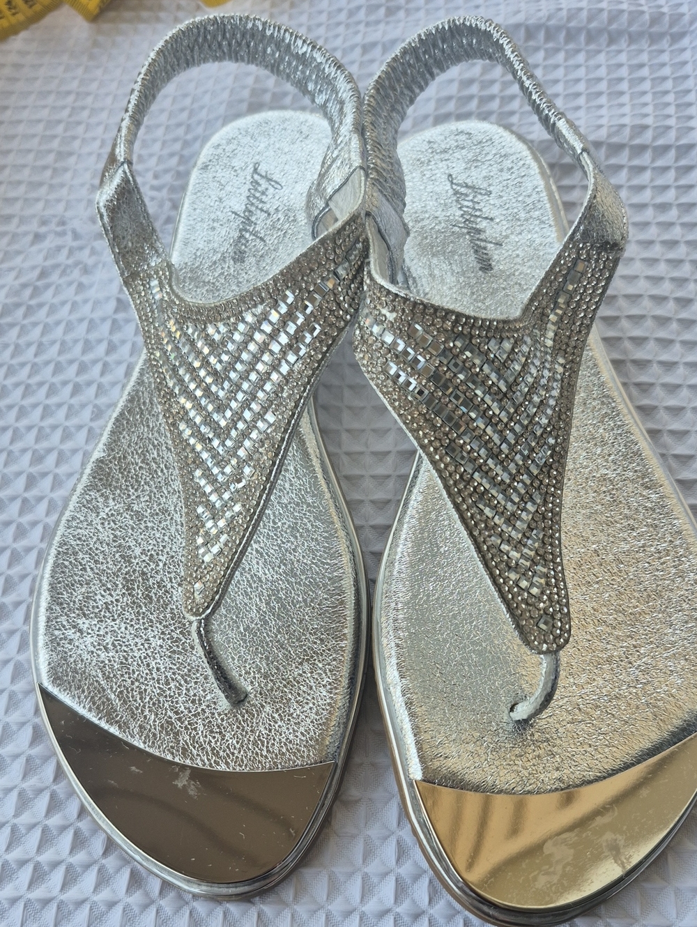Women's Silver Embellished Slingback Thong Sandals